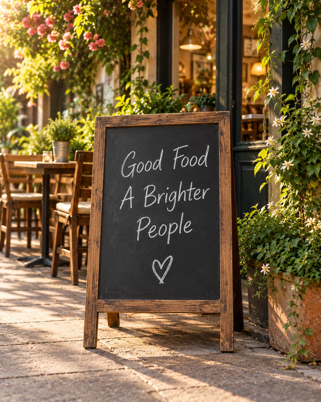An inviting neighborhood café and chalkboard